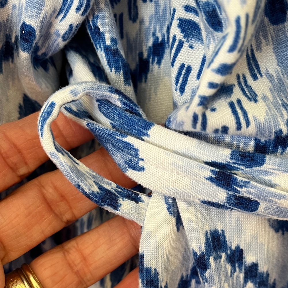 Muk Luks Robe Wrap Belted Swim Cover Women's XL Blue White Geometric Print Soft - Picture 7 of 15